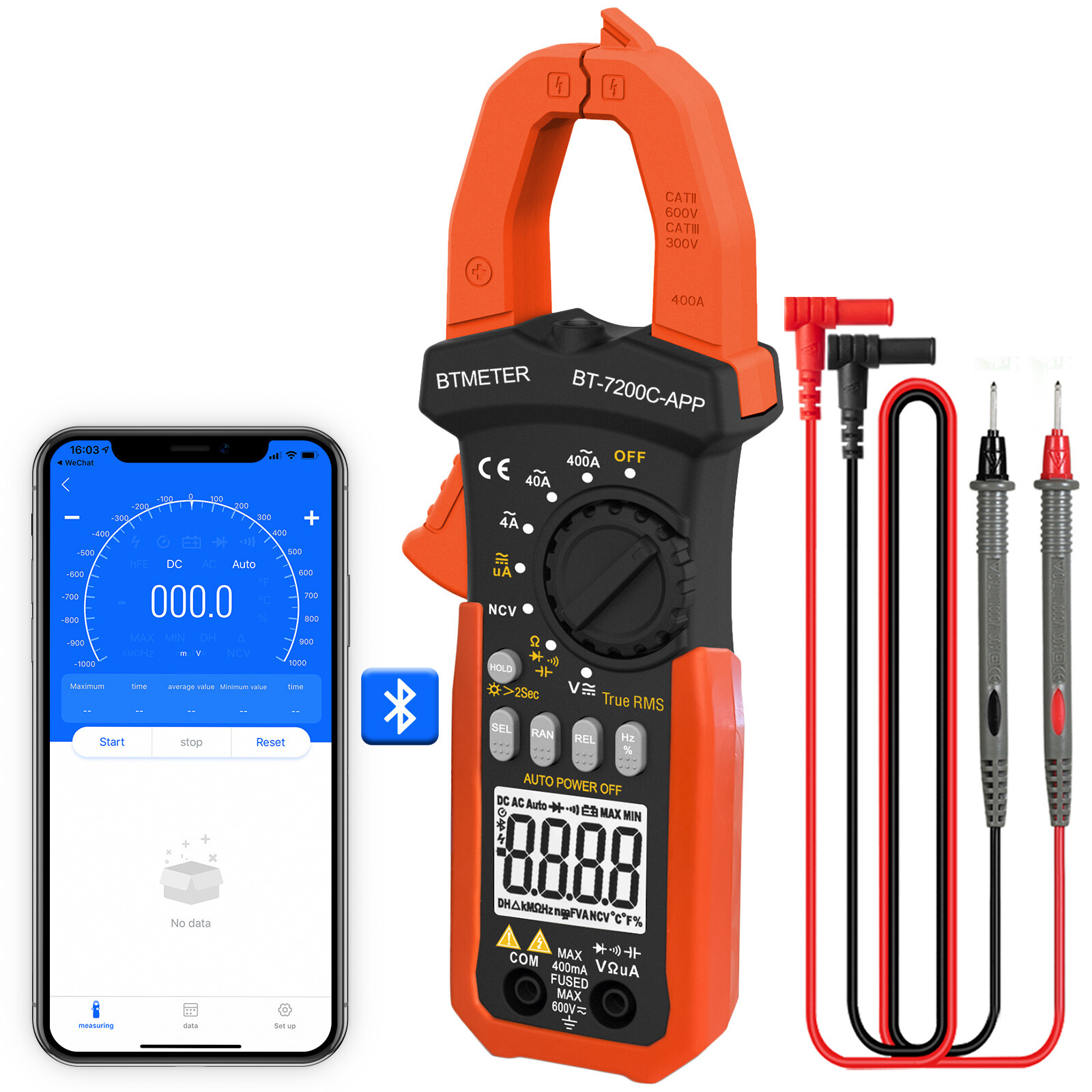 T-RMS Digital Medidor de Abrazadera AC/DC Voltaje NCV Multímetro ACA Test Bluetooth DE