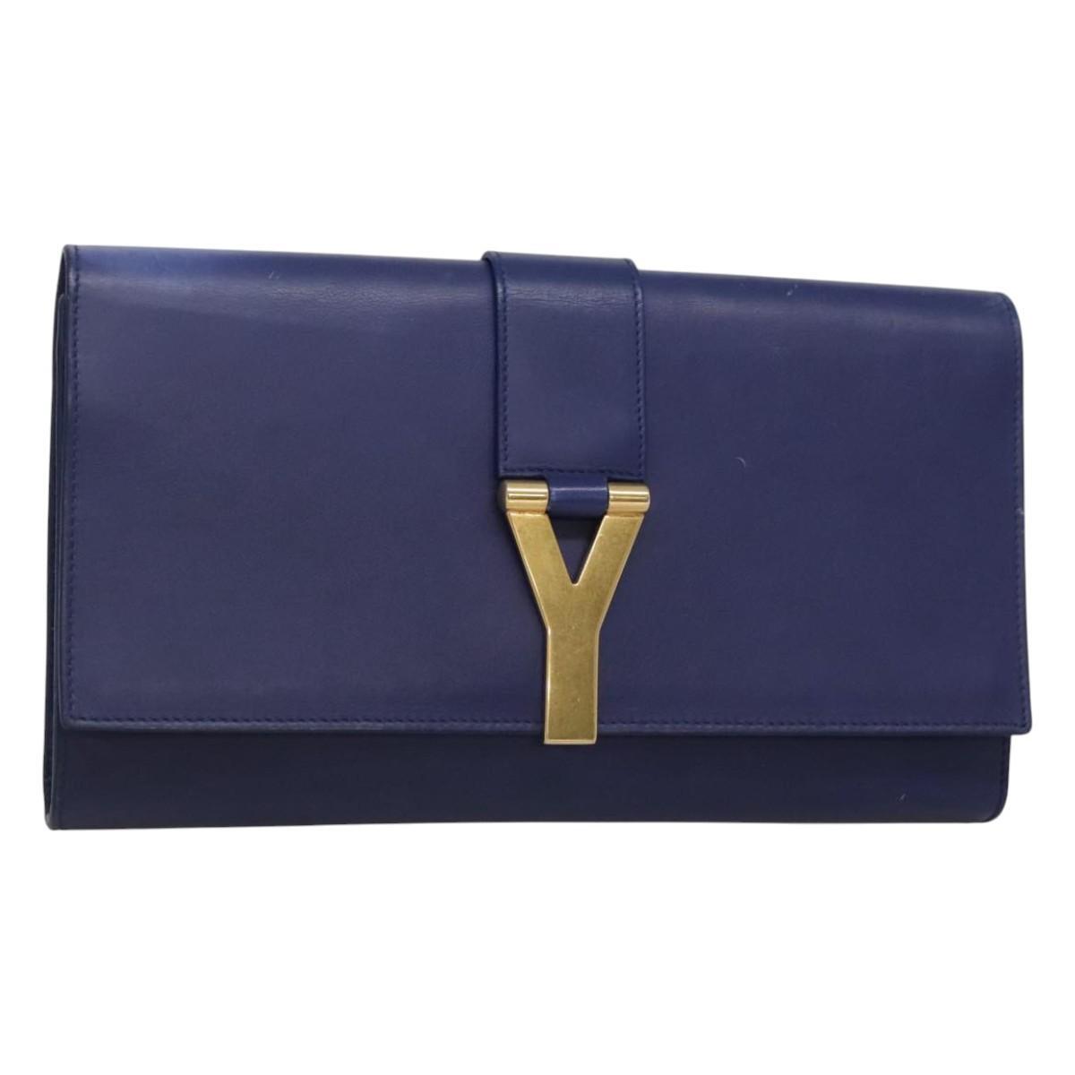 Borsa pochette SAINT LAURENT pelle blu oro 311213 originale MX188