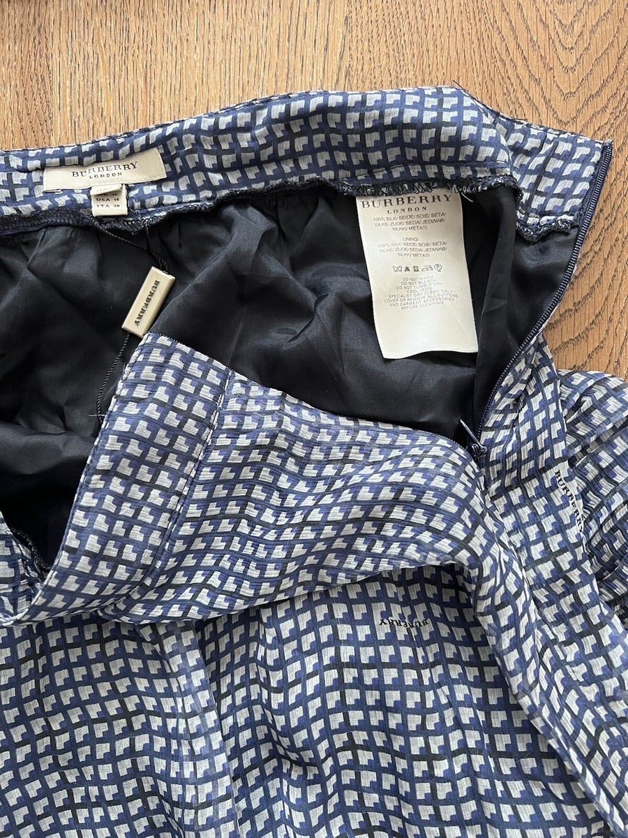 Burberry London Women 100% Silk Skirt Logo 14 US Logo Italy | eBay