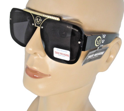 TRUE RELIGION Mens Glossy Black Plastic Sunglasses Black Lenses TRM1875-1B-S