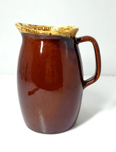 Hull 1960s Brown Drip Glaze Pitcher