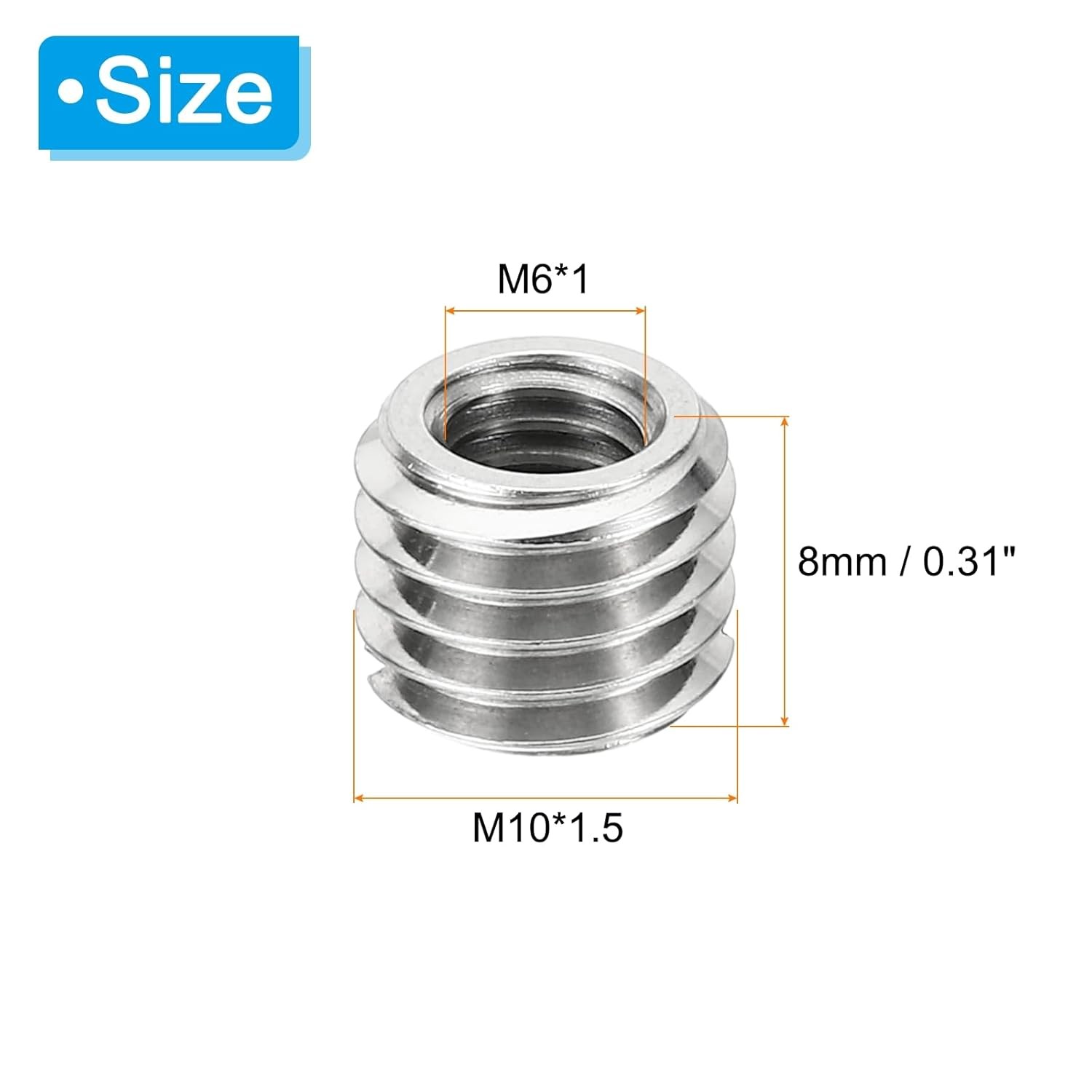 PATIKIL Thread Adapters Sleeve Reducing Nut, 10 Pcs M6xM10x8mm, Silver 
