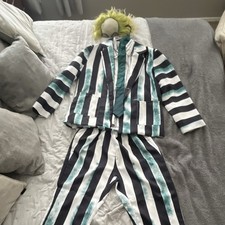 Beetlejuice Men s Striped Suit Costume Outfit Set w/ Jacket Shirt Pants Tie Wig