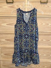 LOFT Colorful Sleeveless Dress Ruffle Hem Beach Coastal Size XS