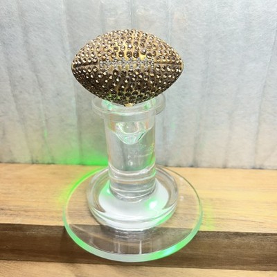 Football Rhinestone Hinged Trinket Pill Box Gold Tone With Lighted Base & Stand