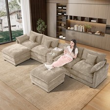 145" Large 6 Seat U Shaped Oversized Modular Sectional Sofa Couch with USB Port