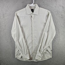 HUGO BOSS Mens Striped Button Up Dress Shirt Green White Size M Long Sleeve
