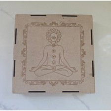 7 Piece Engraved Chakra Stone Set with Meditating Figure Wooden Storage Box