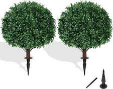 Artificial Boxwood Topiary Ball Tree with Ground Spike Set of 2 Artificial Shrub