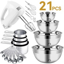KOSBON Electric Hand Mixer Mixing Bowls Set, Upgrade 5-Speeds Mixers with Silver
