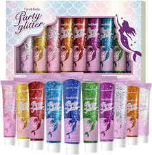 10 Colors Hair and Body Glitter Gel Set for Halloween Eve Rave Festival,5Oz