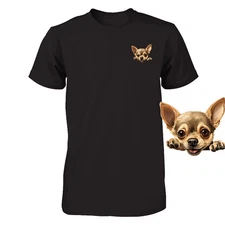 Funny Chihuahua Dog Peeking Pocket Tshirt Cute Puppy Dog Lover Tee Print Gift