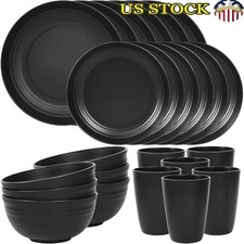 24 Piece Shatterproof Dinnerware Set 6 Durable Plates Bowls Cups Safe Kids New