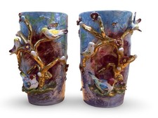 Pair of Large Italian Rococo Style Bird Vases – Gilded Branches – 28cm – Vintage