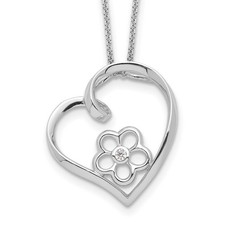 Sterling Silver Rhodium-plated CZ My Special Niece 18in Flower in Heart Necklace