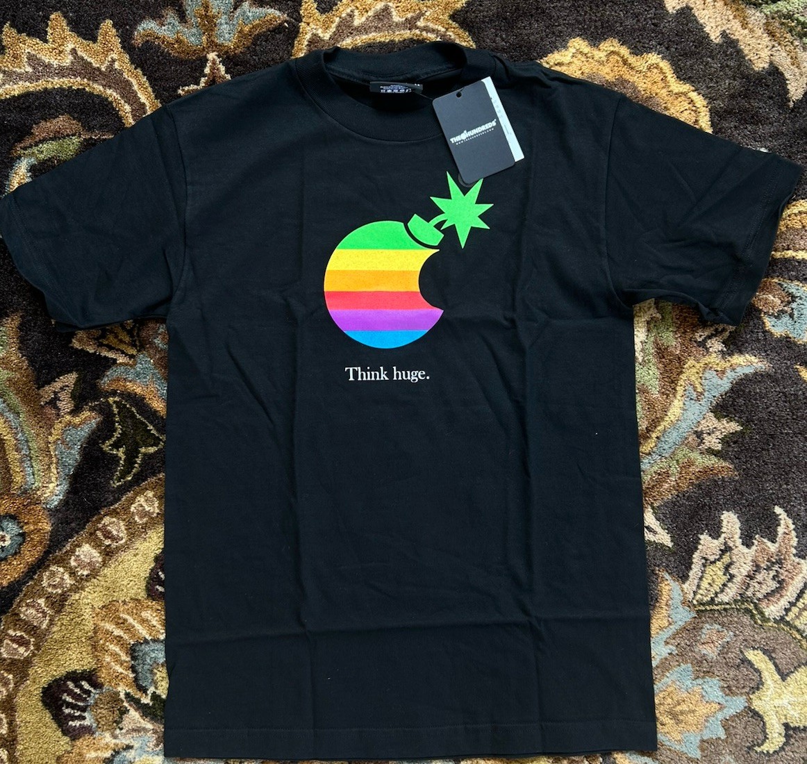 NWT The Hundreds Black Apple Logo T-Shirt Small Adam Bomb Graphic Think Huge