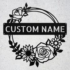 Custom Floral Wreath Metal Sign Personalized Rustic Home Wall Art Decor Gift