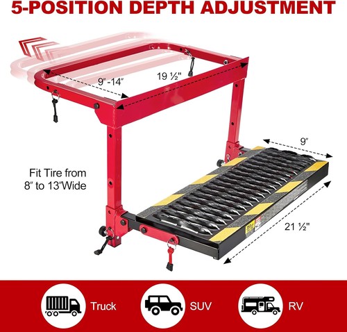 Heavy Duty Folding Tire Step Wheel Platform Adjustable for Truck SUV 350lbs New