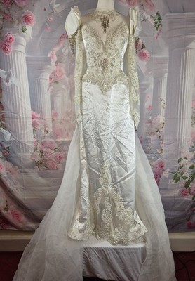 Vintage Eve of Milady Brautkleid Spitze Pailletten Perlen 80er 90er Couture XS