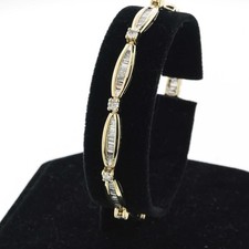 10K Yellow Gold 3.00 Carat Round Brilliant  Baguette Diamond Tennis Bracelet