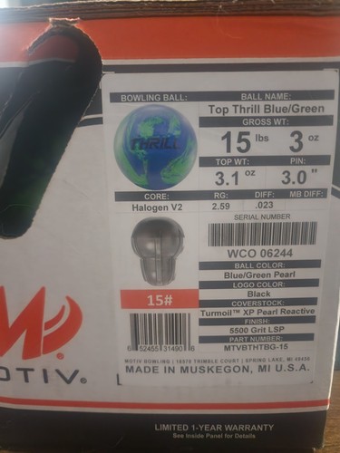 Motiv Top Thrill Pearl Blue/Green 15 Lbs New!