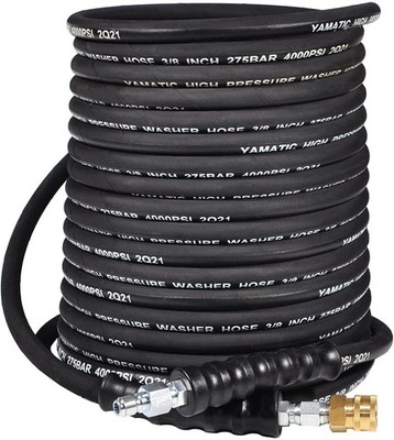 3/8'' Pressure Washer Hose 50FT With Swivel 3/8 Quick Connect, 4000 PSI High T...