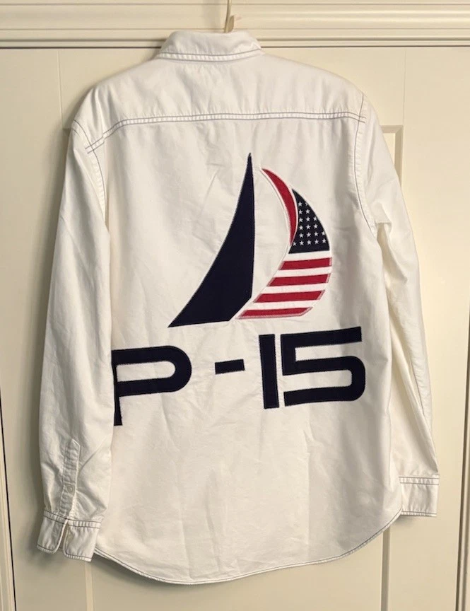 POLO Ralph Lauren Sz XL P-15 Button Up Shirt Nautical Sailor White USA Flag