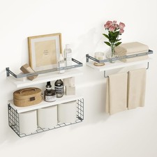 Fixwal 3 1 Tier 15.7" Wall Bathroom Shelves-Metal Frame, Basket, Towel Bar, Rack