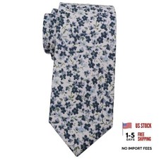 Men's Skinny Tie, Cotton Floral Ties for Men Wedding A White Navy Blue Floral