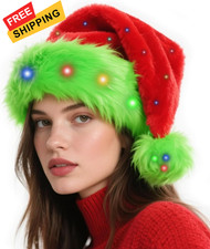 Hikkcos Light Up Christmas Santa Hat Led Green Lime with Colorful...