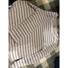 Ann Taylor Loft Womens Large Striped Sweatshirt Gray White Crew Neck Long Sleeve