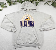 VTG MN Minnesota Vikings Gray Pullover Hoodie Size L Made in USA 1992
