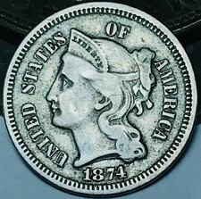 1874 Three Cent Nickel Piece 3C Ungraded Choice US Type Coin CC29447