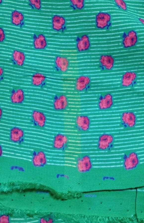 Tela de rayón vintage años 80 verde menta/blanco a rayas y rosa floral 3 yardas X 58" Foto 4 de 4