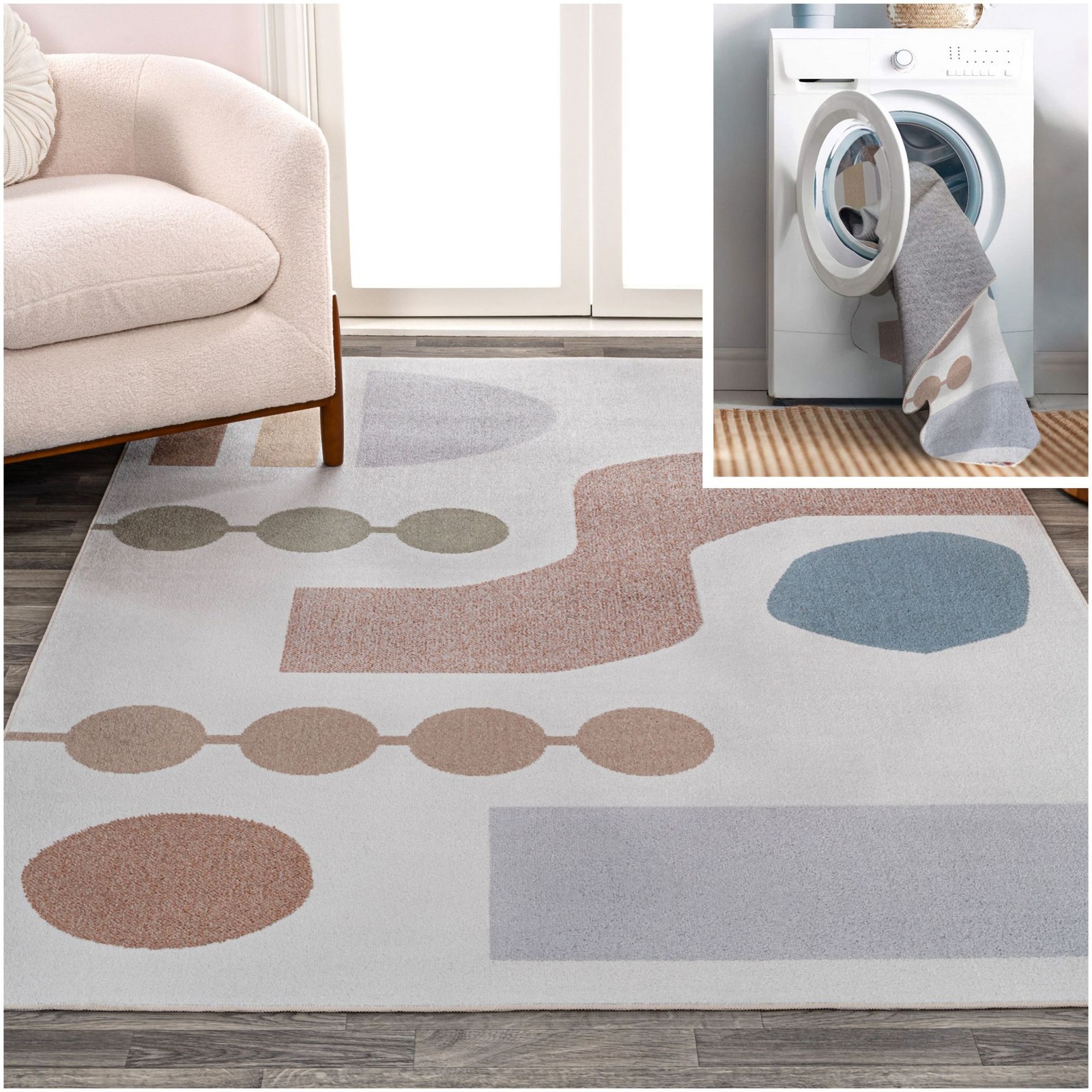 Jonathan Y WSH308-8 Washable Off White Polyester Rug 7-3/4 x 10