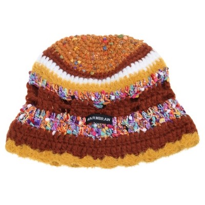 Adult Crochet Stripe Pattern Bucket Hat Wide Brim Fisherman Hat Breathable Hat