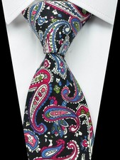 New Classic Paisley Black Blue White Rose Woven 100 Cotton Men's Tie Necktie