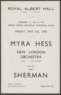 MYRA HESS pianist Royal Albert Hall programme May 1945