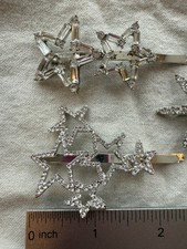 3 X Rhinestone Silver Sparkly Star Hairpins/ Hair Clips/ Barrettes 2.75 Inches
