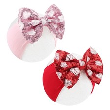 Lanmerry Heart Baby Bow Headbands Sequin Bows 1 Count Pack of 2 , 1-Heart