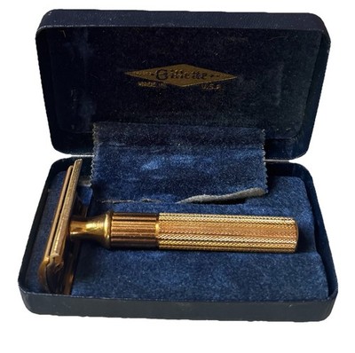 Vintage 1940s Gillette Fat Handle Gold Tech Safety Razor Made In USA