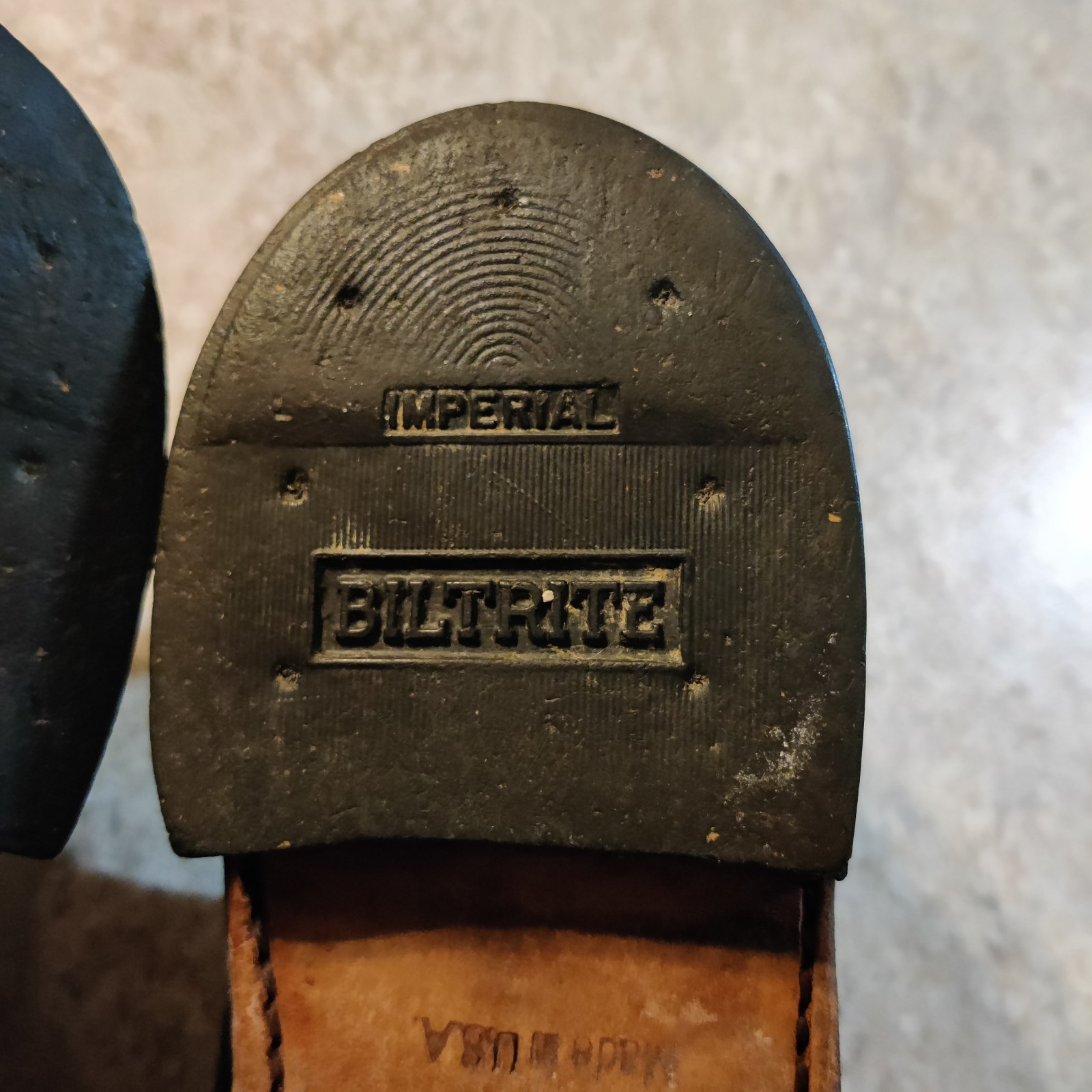 Vintage Biltrite Imperial Men's 9 D Triple Black Leather Wing Tip Shoes USA Made