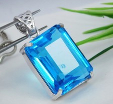 Pendant Solid Silver 75.70 Ct Natural Aquamarine Emerald Cut Gemstone CERTIFIED