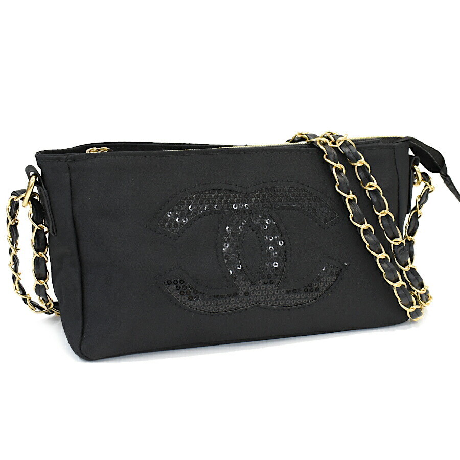 CHANEL Chain Shoulder Bag Sequin Coco Mark PVC Black 241023N