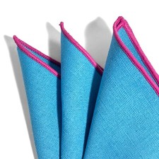 Sky Blue Pink Linen/Cotton Pocket Square