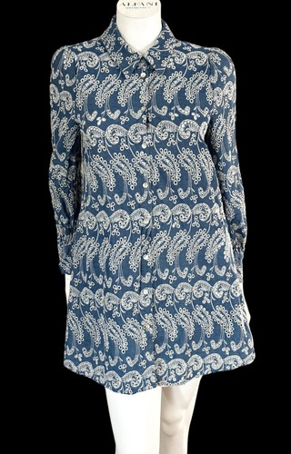 ZARA Ivy Embroidered Eyelet Shirt Dress Size M Chambray Blue White Button Down - Picture 14 of 14
