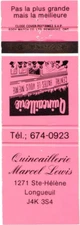 Longueuil Quebec Canada Marcel Lewis Hardware Store Vintage Matchbook Cover