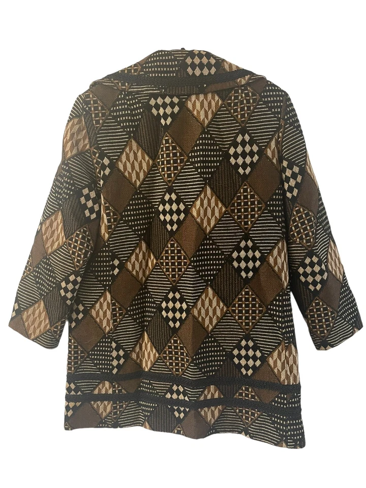 Abrigo Betty Rose de Colección Años 60 Damas Unión Hecho a Mano Lana Tapiz Geométrico Cuadros Foto 4 de 4