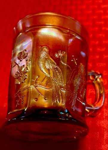 Northwood Singing Birds Marigold Carnival Glass Mug Handled Cup - Picture 4 of 8