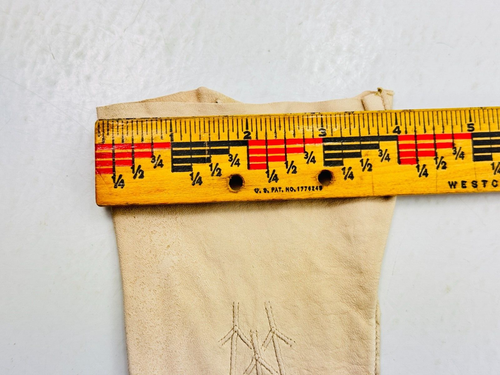 Vintage Womens Short Tan Khaki Leather F-15 Embroidered Stylized Size 7 Gloves - Picture 12 of 14